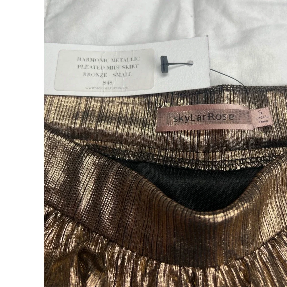 Skylar Rose Light The Night Bronze Metallic Pleated Maxi Skirt S NWT glam chic - Picture 9 of 9